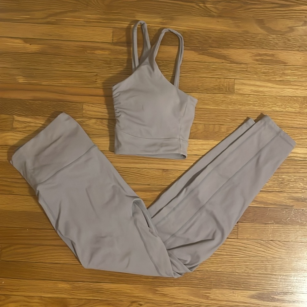 Lavender Grey Purple Bow Yoga Leggings and Sports Bra Set